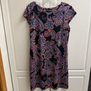 Liz Claiborne Paisley Shift Dress Medium Multicolor Short Sleeve